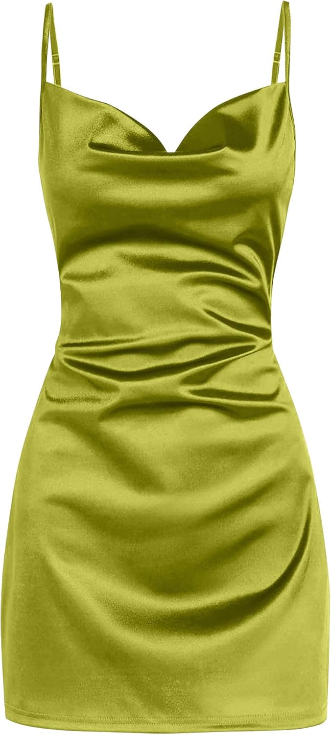 ZAFUL Women's Satin Sleeveless Spaghetti Strap Mini Dress Sexy Slip Cowl Neck Silky Cocktail Party Dresses - Image 17
