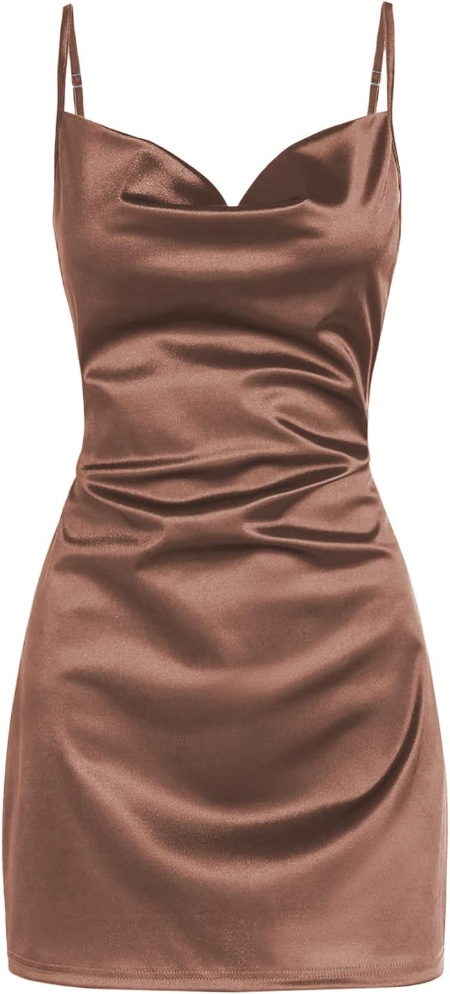ZAFUL Women's Satin Sleeveless Spaghetti Strap Mini Dress Sexy Slip Cowl Neck Silky Cocktail Party Dresses - Image 12