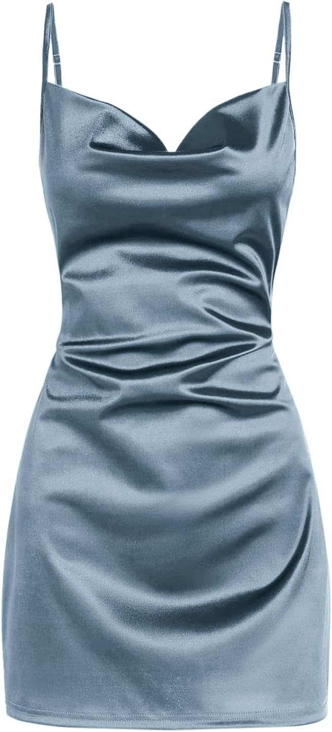 ZAFUL Women's Satin Sleeveless Spaghetti Strap Mini Dress Sexy Slip Cowl Neck Silky Cocktail Party Dresses - Image 18