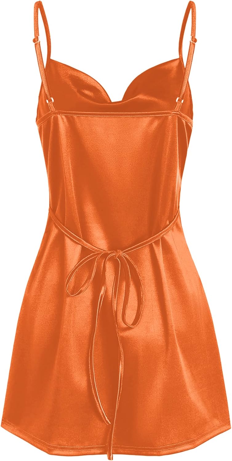 ZAFUL Women's Satin Sleeveless Spaghetti Strap Mini Dress Sexy Slip Cowl Neck Silky Cocktail Party Dresses - Image 2