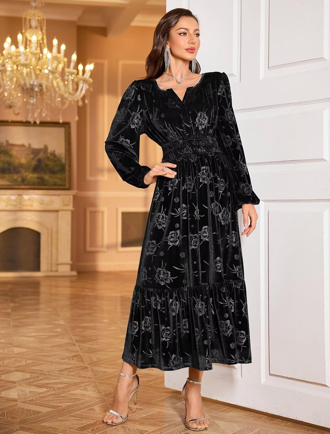 ZAFUL Womens Velvet Dresses Long Sleeve Cocktail Party Wedding Guest Dress - Image 6