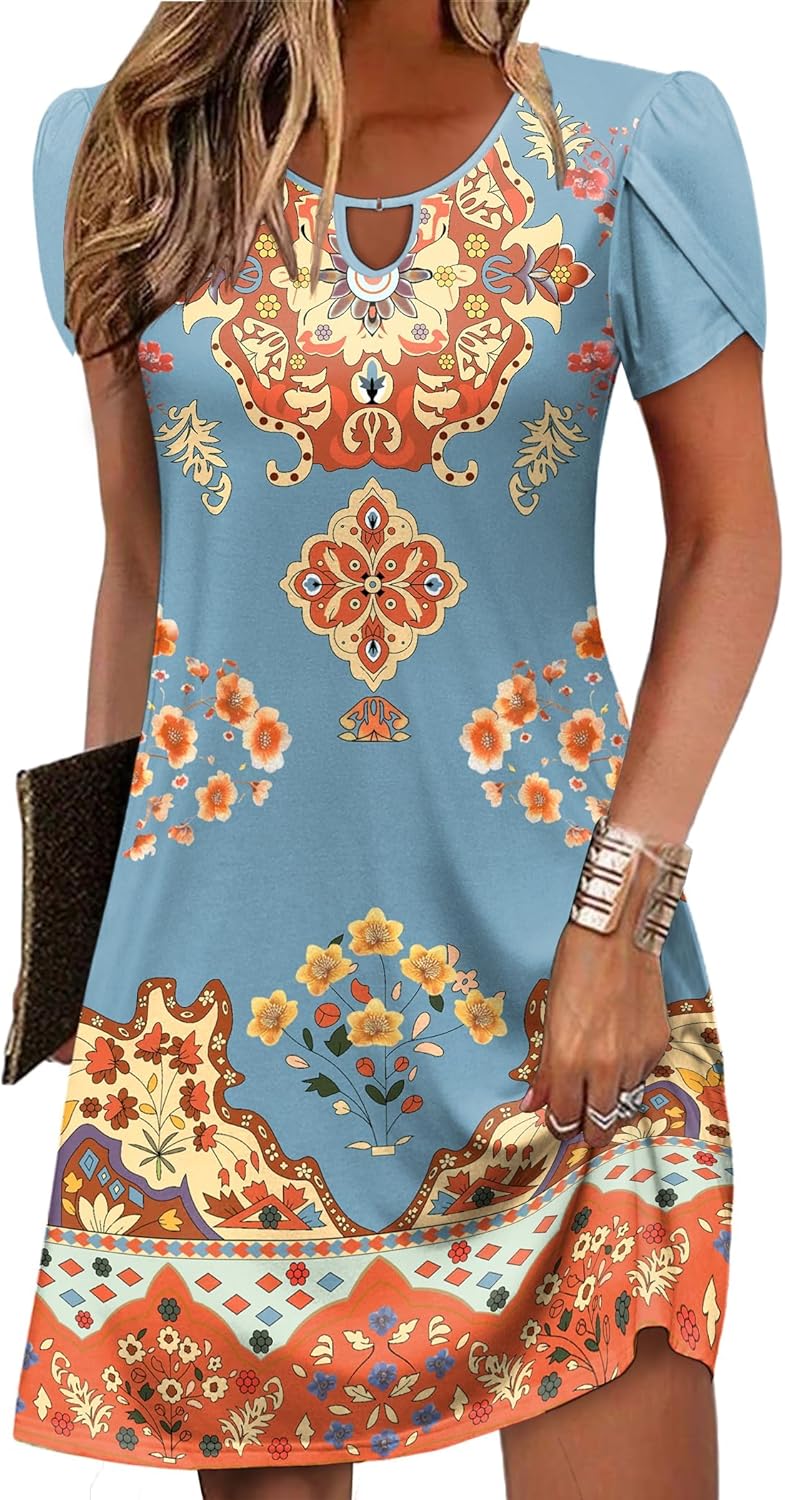 Zeagoo Women's Casual A-Line Dresses with Pockets Summer Floral Tshirt Dress Short Sleeve Mini Dress Flowy Sundresses - Image 26