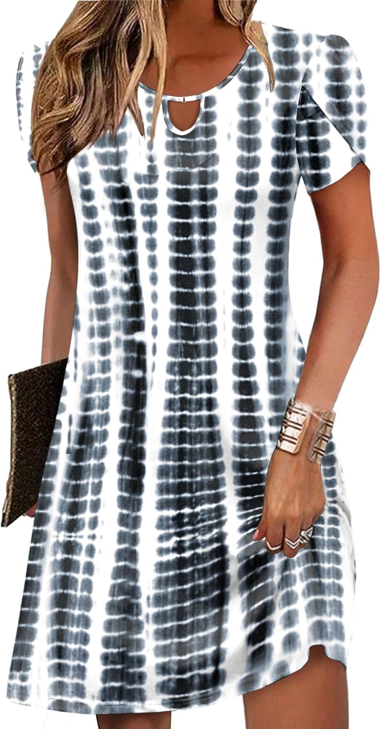 Zeagoo Women's Casual A-Line Dresses with Pockets Summer Floral Tshirt Dress Short Sleeve Mini Dress Flowy Sundresses - Image 25