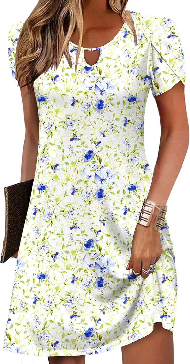 Zeagoo Women's Casual A-Line Dresses with Pockets Summer Floral Tshirt Dress Short Sleeve Mini Dress Flowy Sundresses - Image 9