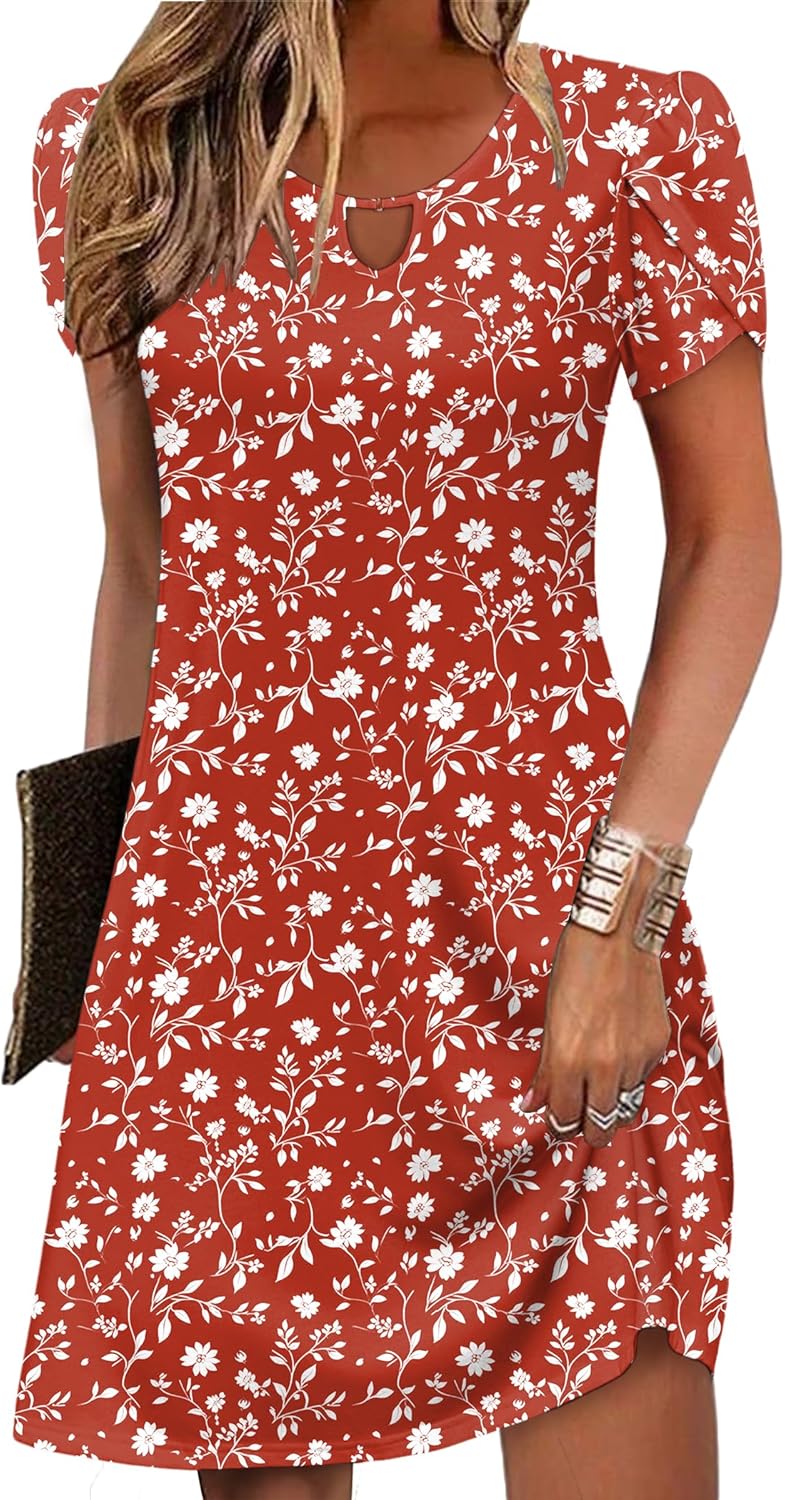 Zeagoo Women's Casual A-Line Dresses with Pockets Summer Floral Tshirt Dress Short Sleeve Mini Dress Flowy Sundresses - Image 21