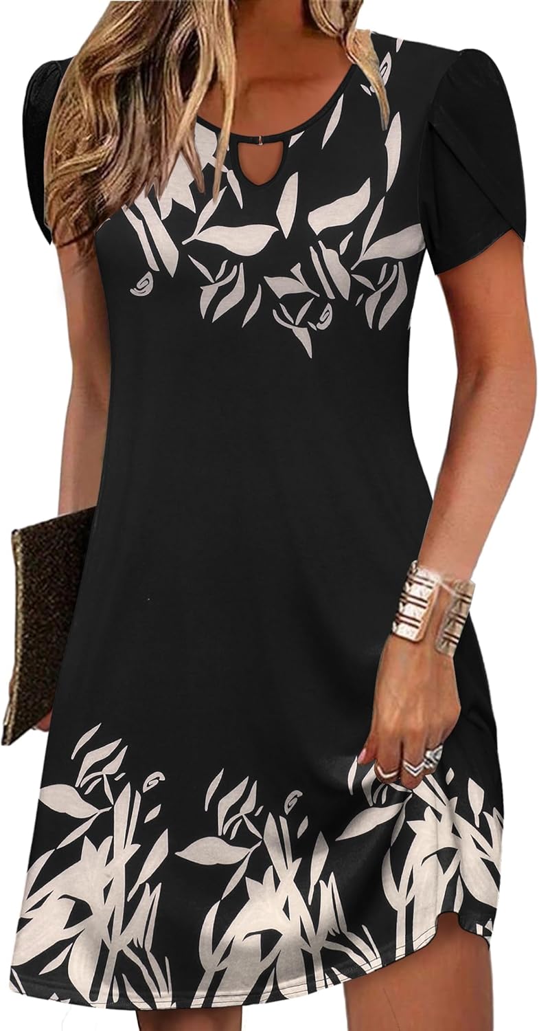 Zeagoo Women's Casual A-Line Dresses with Pockets Summer Floral Tshirt Dress Short Sleeve Mini Dress Flowy Sundresses - Image 24