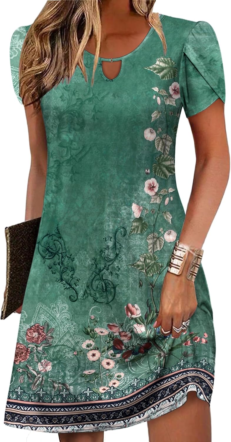 Zeagoo Women's Casual A-Line Dresses with Pockets Summer Floral Tshirt Dress Short Sleeve Mini Dress Flowy Sundresses - Image 15