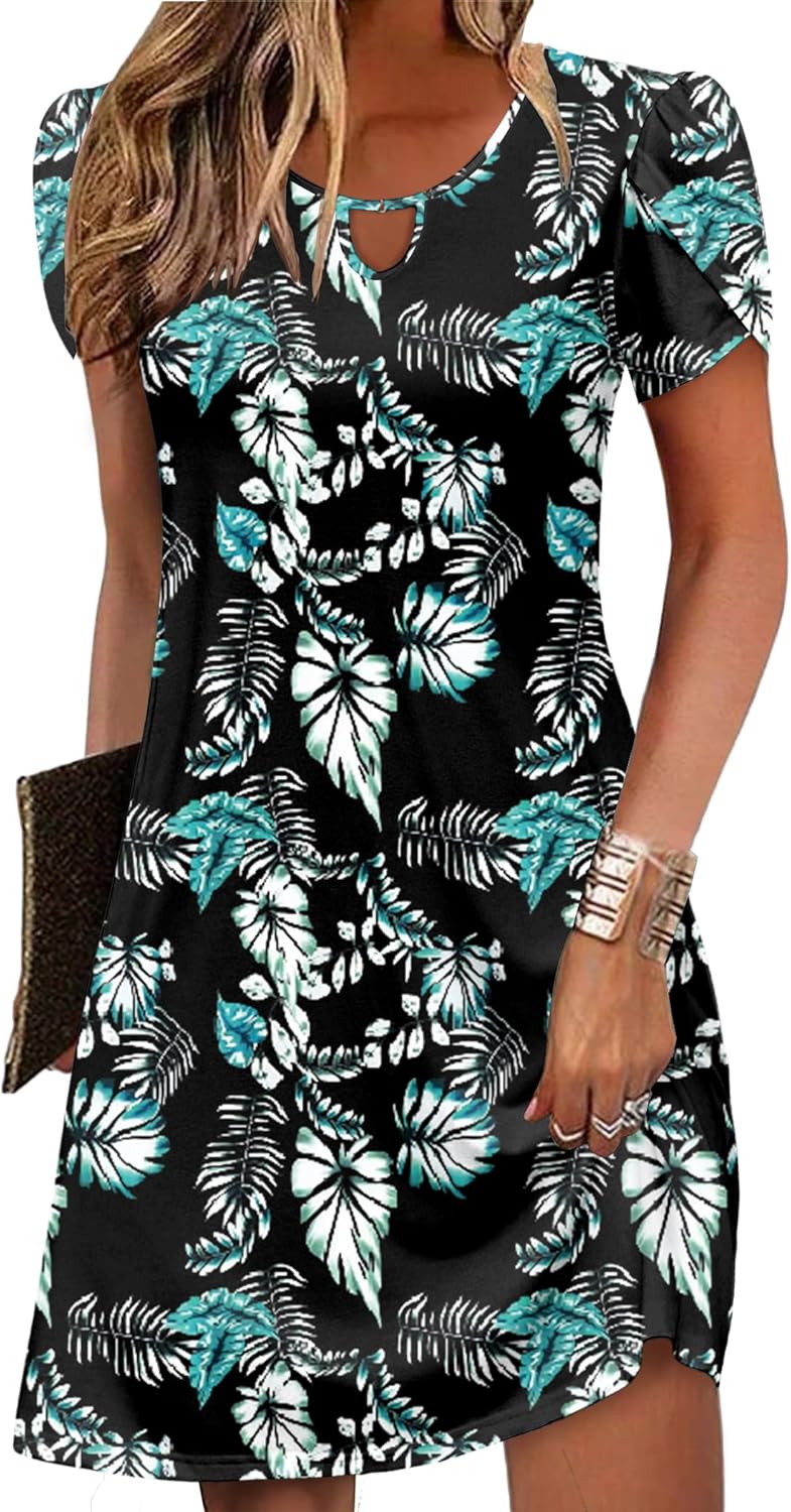 Zeagoo Women's Casual A-Line Dresses with Pockets Summer Floral Tshirt Dress Short Sleeve Mini Dress Flowy Sundresses - Image 13