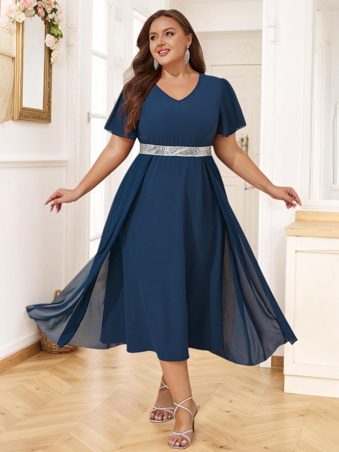 ZNU Women Plus Size Chiffon Evening Gown Sequins Dress, Elegant Formal Party Cocktail Dresses for Weddings Guest - Image 9