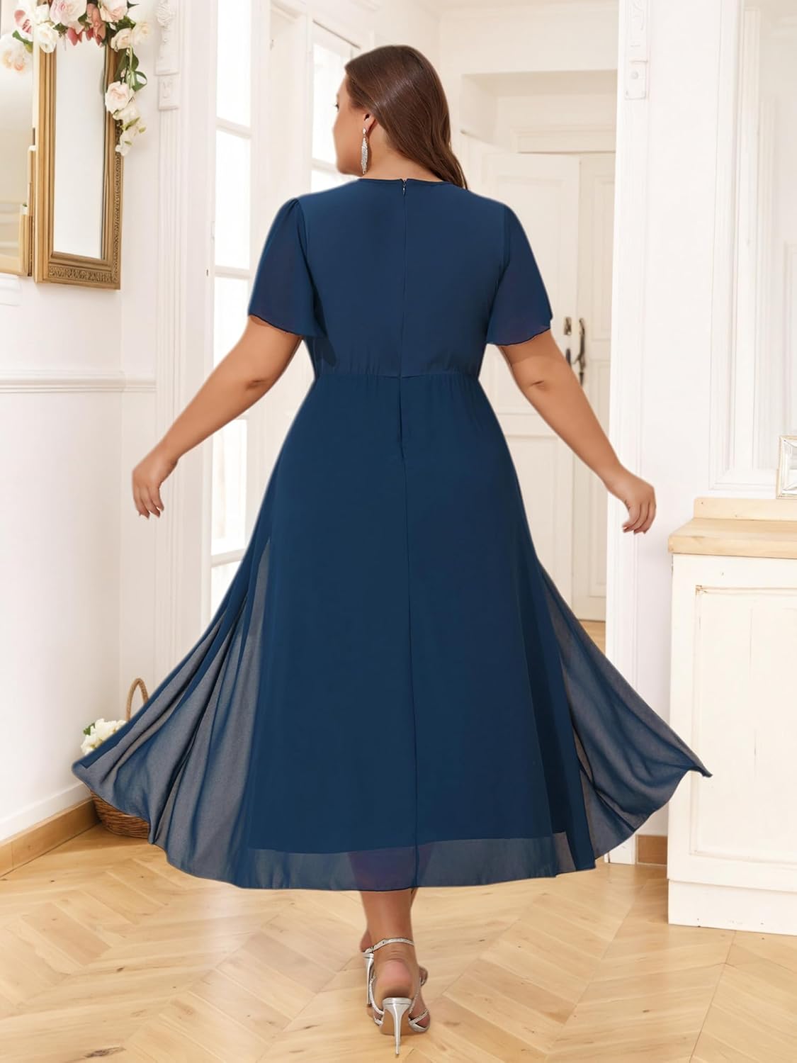 ZNU Women Plus Size Chiffon Evening Gown Sequins Dress, Elegant Formal Party Cocktail Dresses for Weddings Guest - Image 6