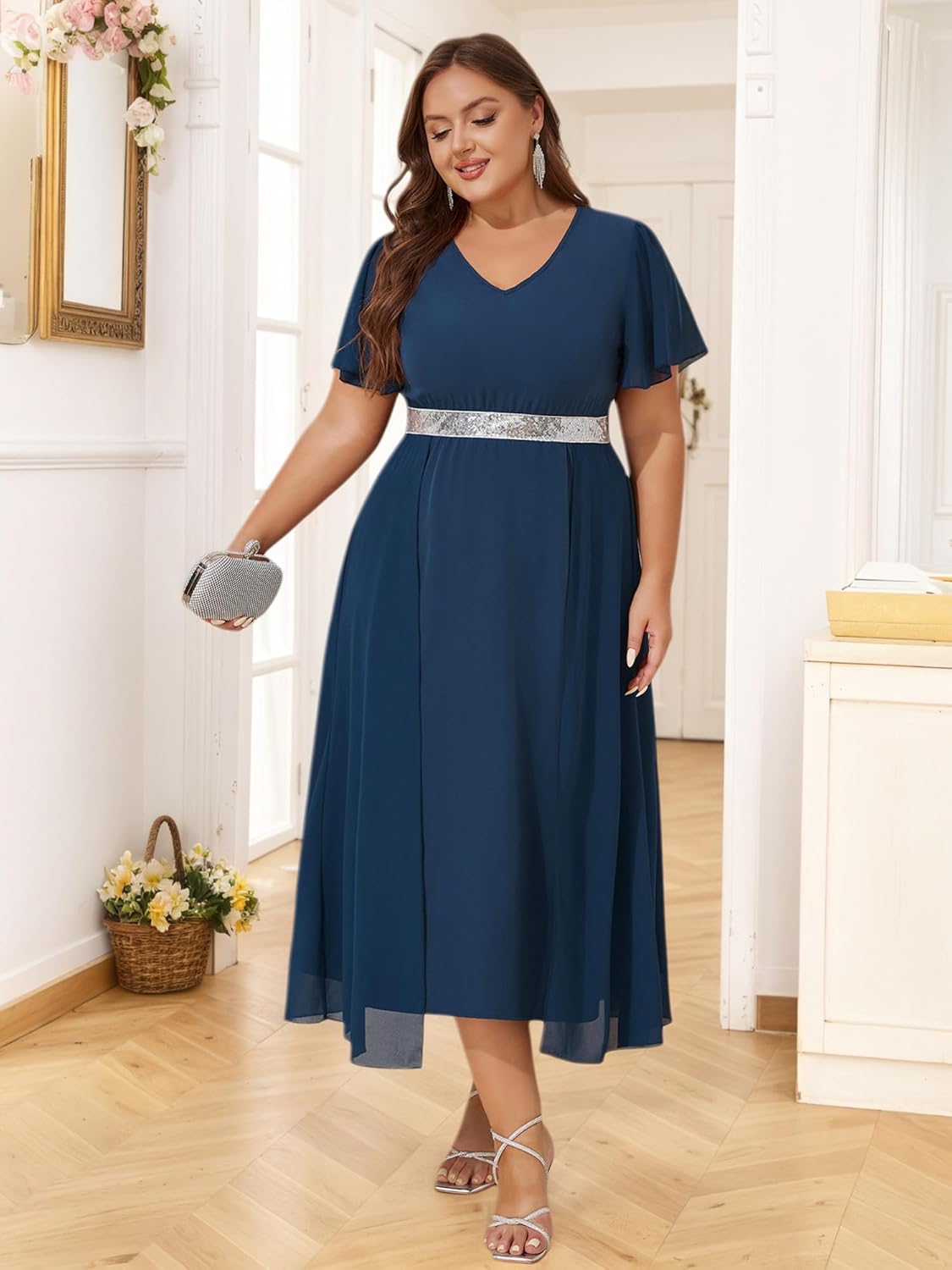 ZNU Women Plus Size Chiffon Evening Gown Sequins Dress, Elegant Formal Party Cocktail Dresses for Weddings Guest - Image 5