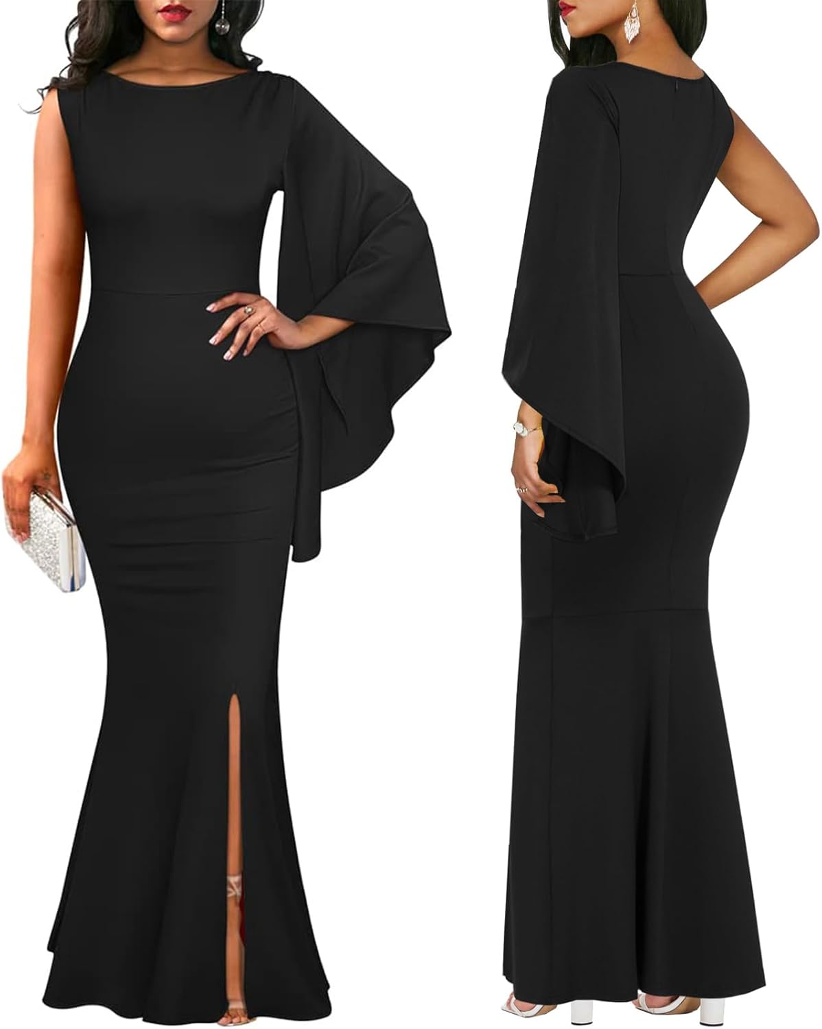 ZonJie Women's Formal Dress Sexy Elegant Short Sleeve Off Shoulder Bodycon Long Evening Party Wedding Guest Dresses - Image 3